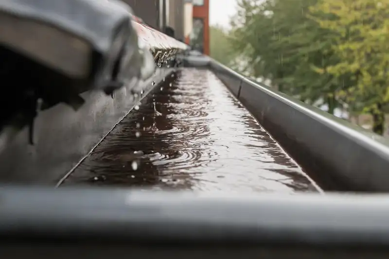 Toiture engorgée d'eau de pluie
